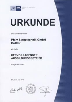PFARR_IHK-Urkunde_Hervorragender-Ausbildungsbetrieb_2011